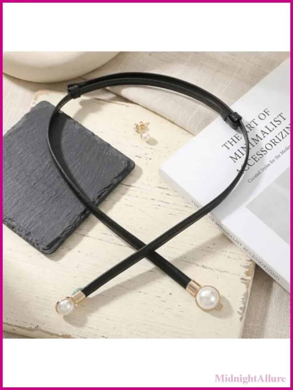 Thin PU Leather Pearl Buckle Skinny Waist Belt for Dress